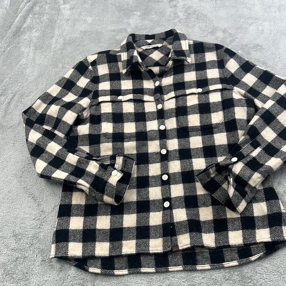 Woolrich S/M Women's Black, Ivory Plaid Shacket Shirt Jacket Wool Blend Button